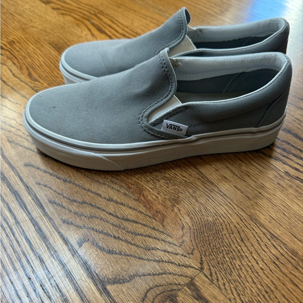 Vans Classic Gray and White Slip-Ons
